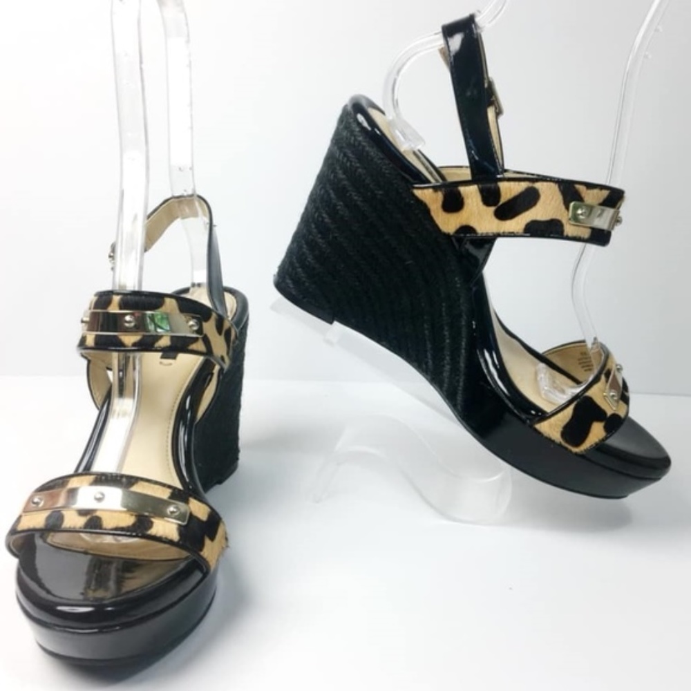 ALEX MARIE Leopard Print Espadrilles Wedges